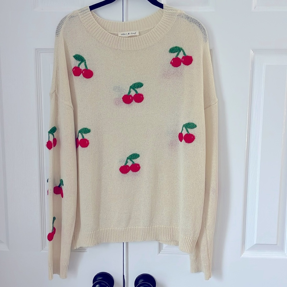 Adorable knit embroidered cherry sweater size M